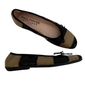 Paul Mayer Attitudes Striped Ballet Flats Black/Tan Leather Textured 10.5B